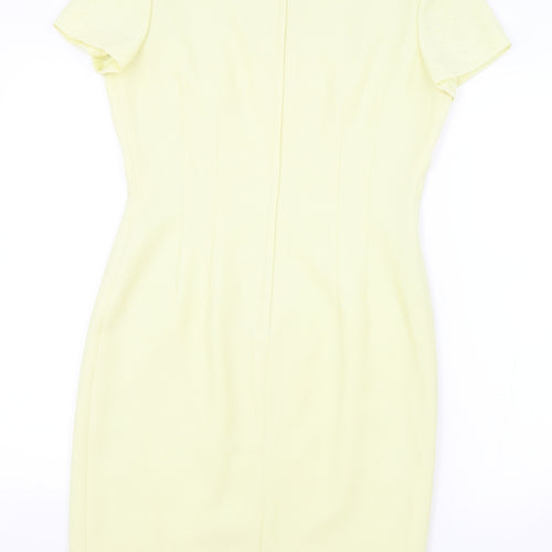 Highlife Womens Yellow Polyester Pencil Dress Size 10 Boat Neck Zip