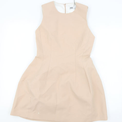Zara Womens Pink Viscose A-Line Size 4 Round Neck Zip