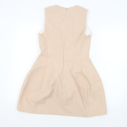 Zara Womens Pink Viscose A-Line Size 4 Round Neck Zip