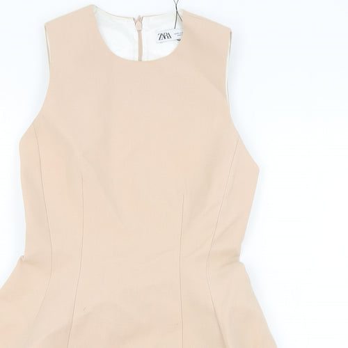 Zara Womens Pink Viscose A-Line Size 4 Round Neck Zip