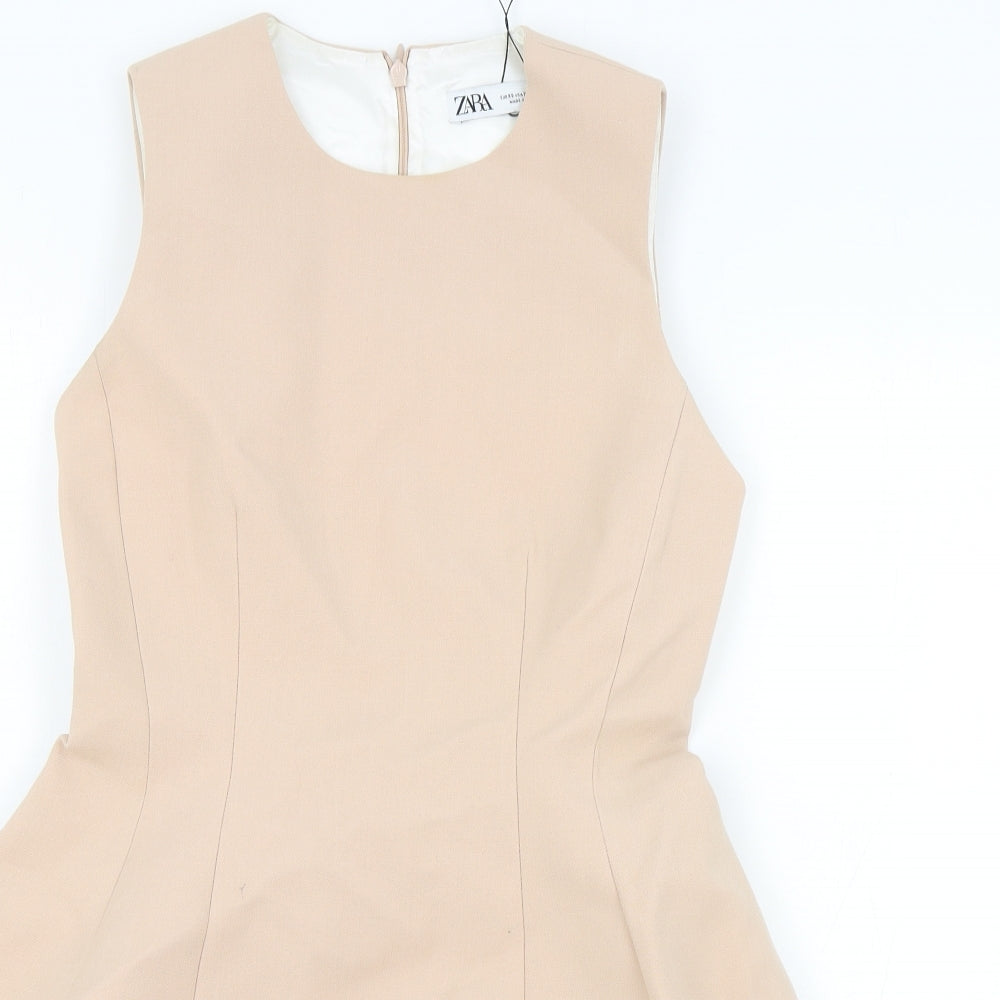 Zara Womens Pink Viscose A-Line Size 4 Round Neck Zip