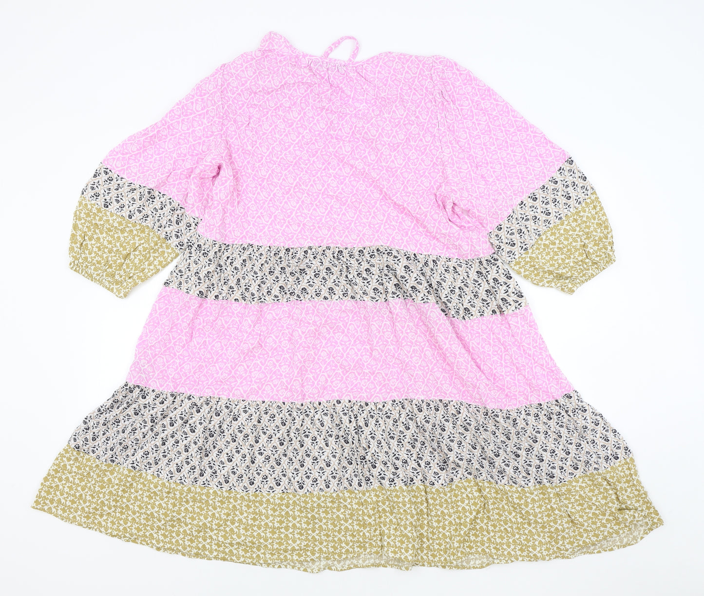 Marks and Spencer Womens Pink Floral Viscose Sheath Size 14 V-Neck Pullover