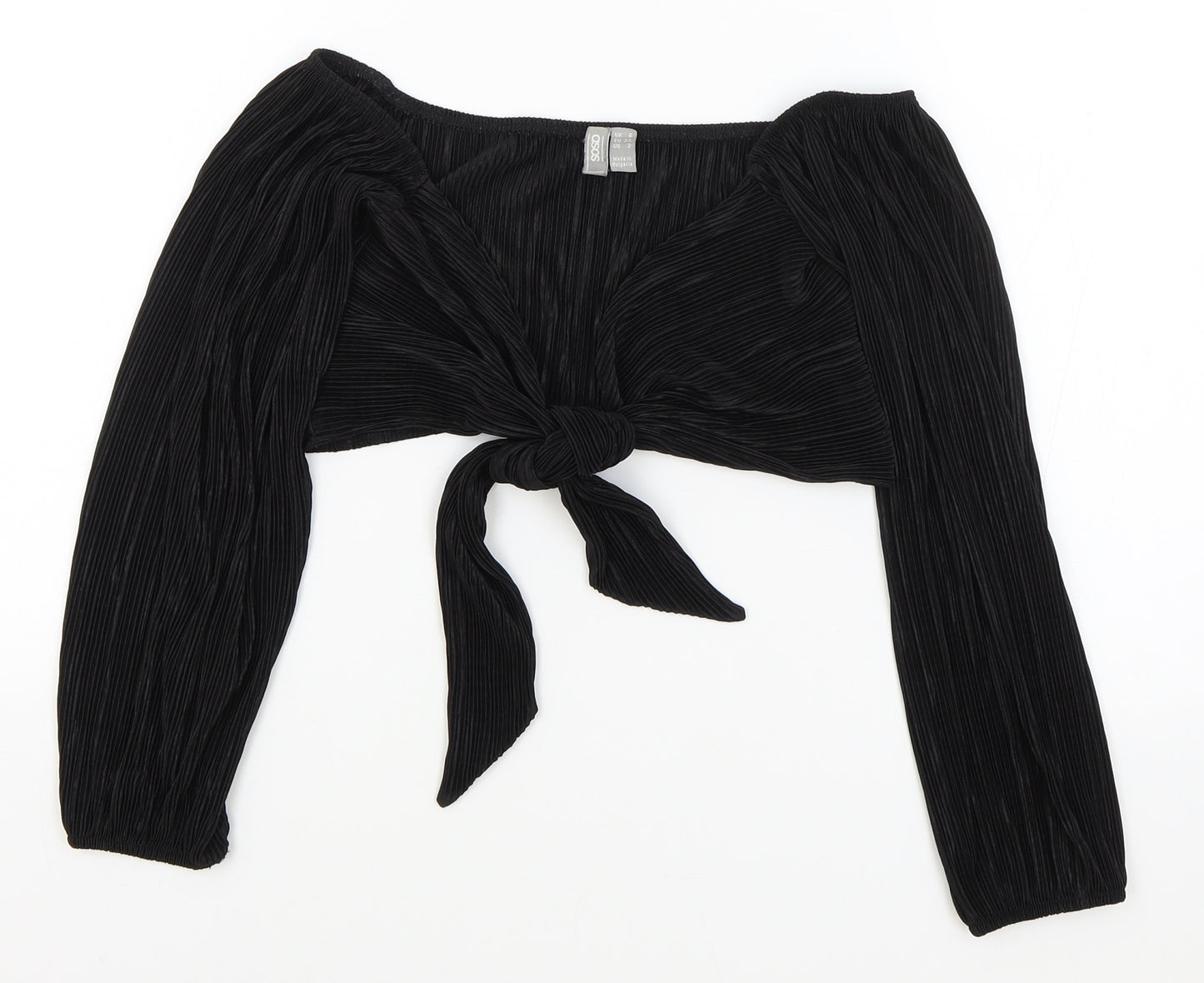 ASOS Womens Black Viscose Cropped Blouse Size 6 V-Neck