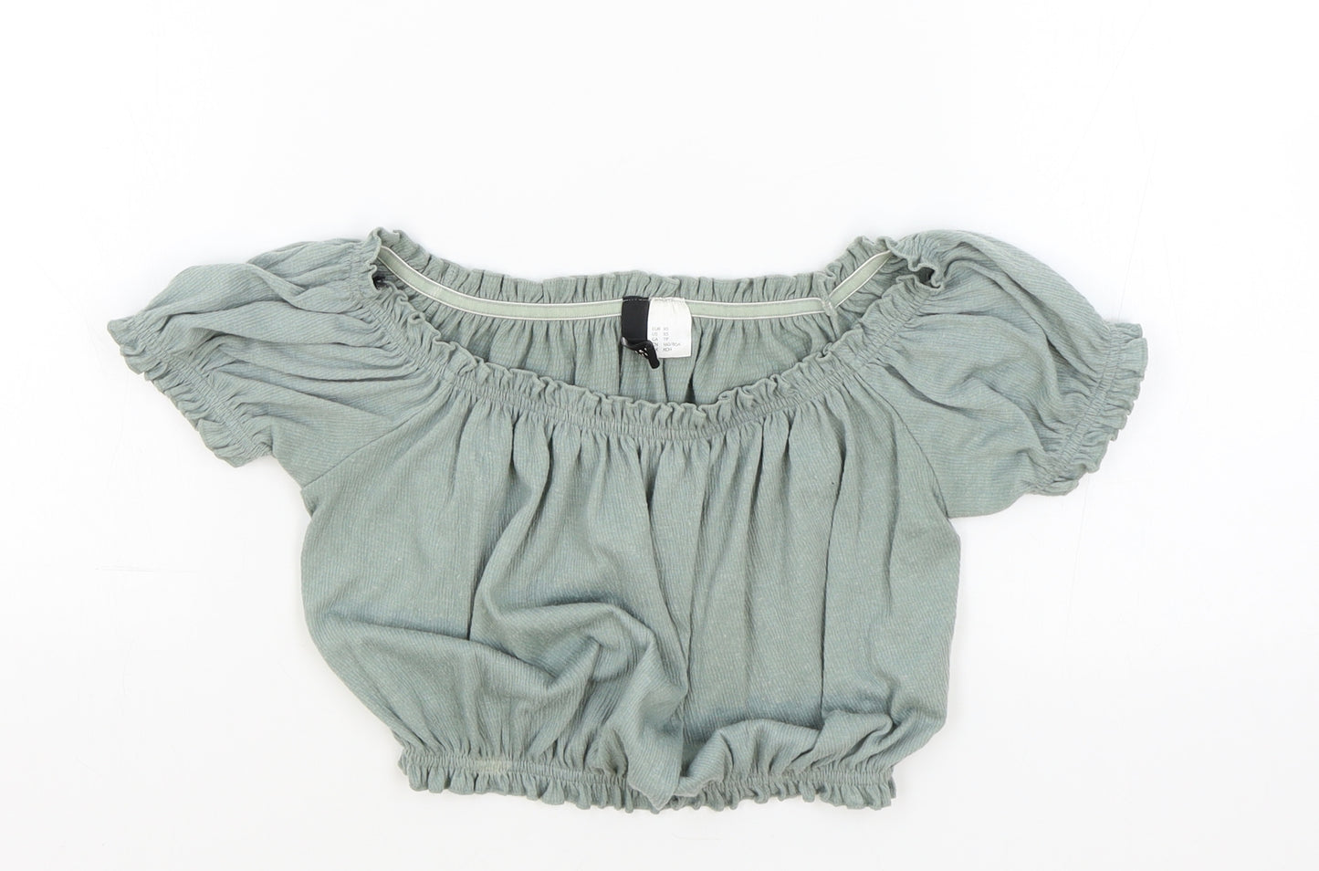 H&M Womens Green Polyester Cropped T-Shirt Size S Off the Shoulder