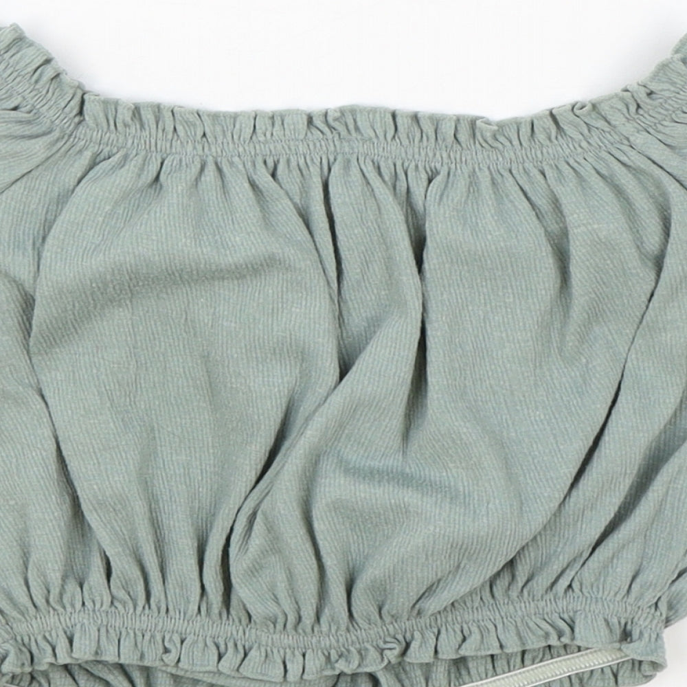 H&M Womens Green Polyester Cropped T-Shirt Size S Off the Shoulder
