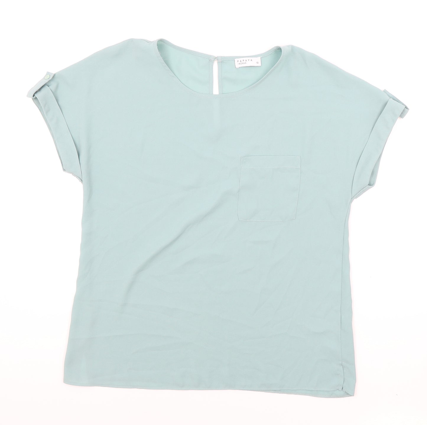 Papaya Womens Green Polyester Basic Blouse Size 10 Round Neck