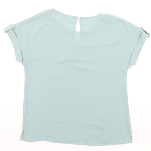 Papaya Womens Green Polyester Basic Blouse Size 10 Round Neck