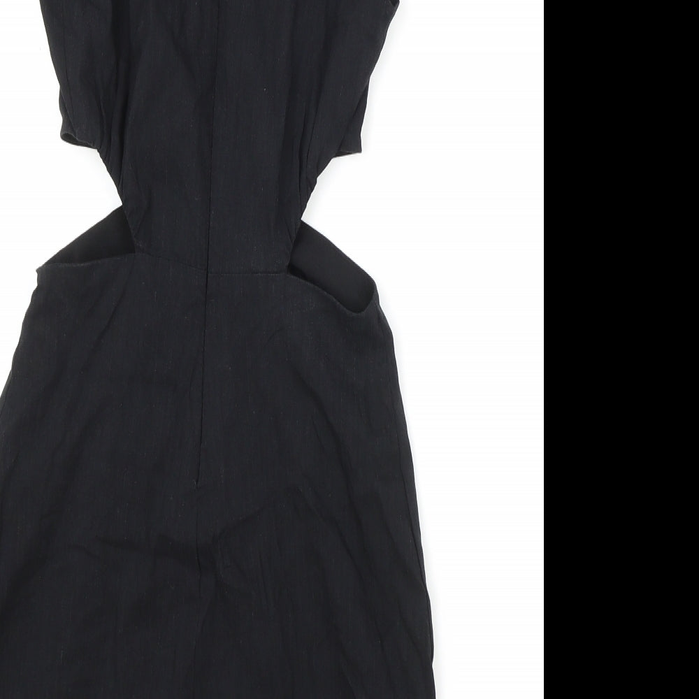 Zara Womens Black Viscose Bodycon Size 4 Scoop Neck Zip