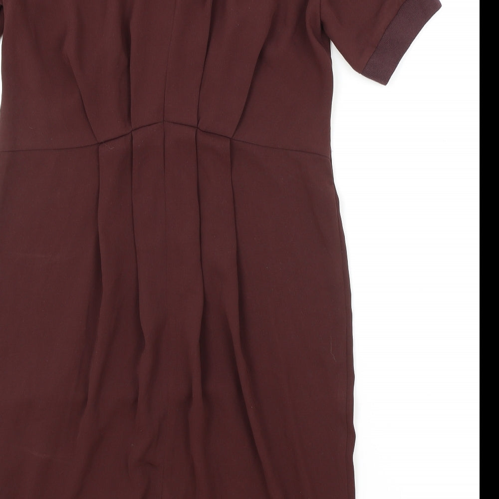 ASOS Womens Brown Polyester A-Line Size 10 Boat Neck Button