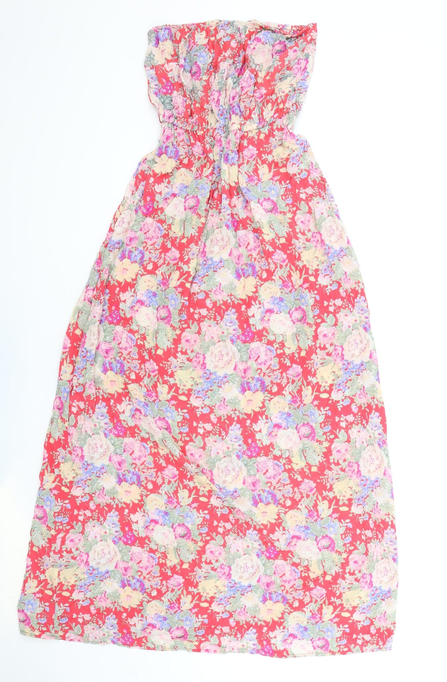 New Look Womens Red Floral Viscose Maxi Size 10 Off the Shoulder Pullover