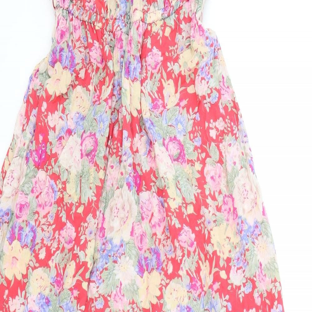 New Look Womens Red Floral Viscose Maxi Size 10 Off the Shoulder Pullover