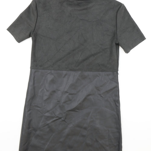 Zara Womens Grey Polyester T-Shirt Dress Size XS Round Neck Pullover - Faux leather