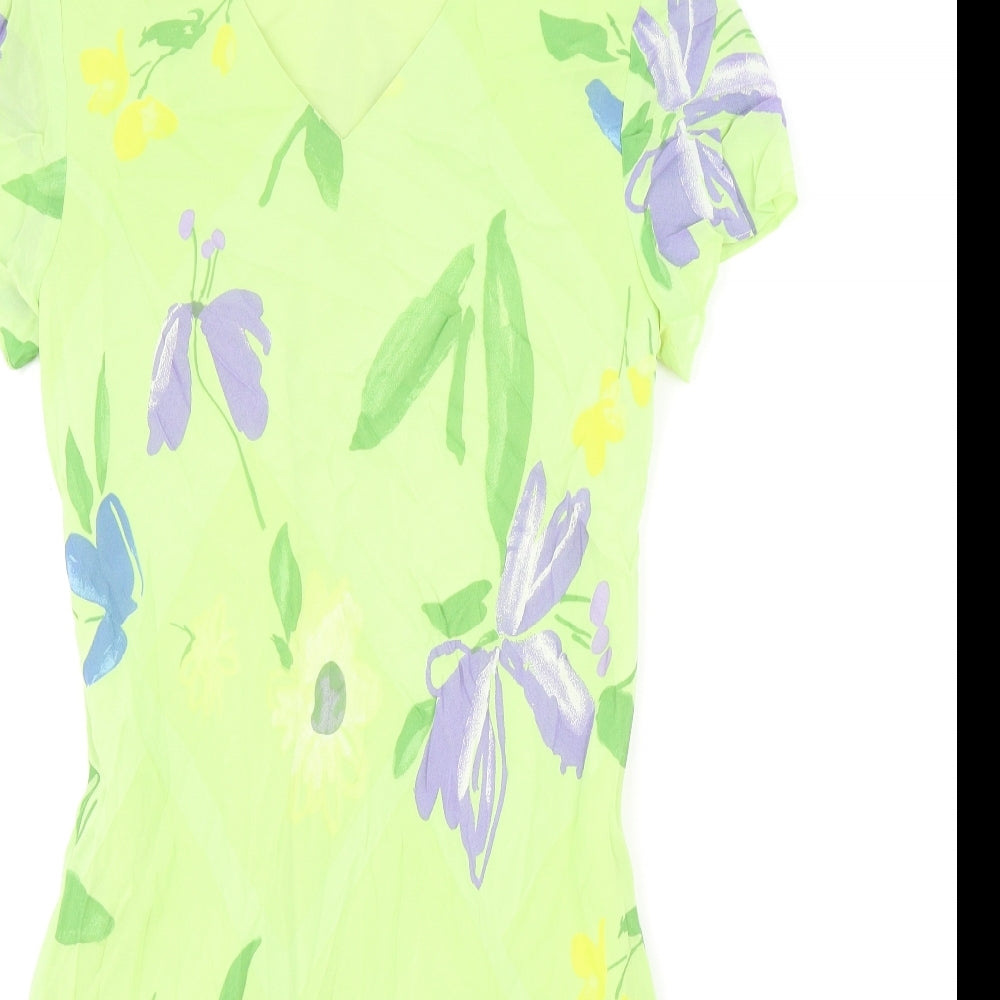 Joseph Ribkoff Womens Green Floral Viscose Fit & Flare Size 16 V-Neck Pullover