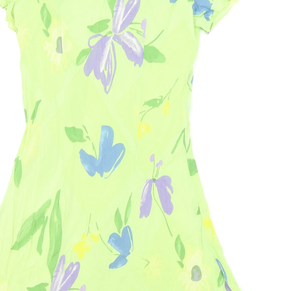 Joseph Ribkoff Womens Green Floral Viscose Fit & Flare Size 16 V-Neck Pullover