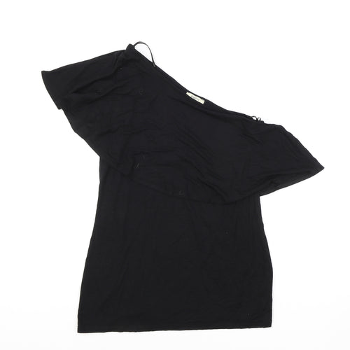 Papaya Womens Black Viscose Basic T-Shirt Size 10 One Shoulder