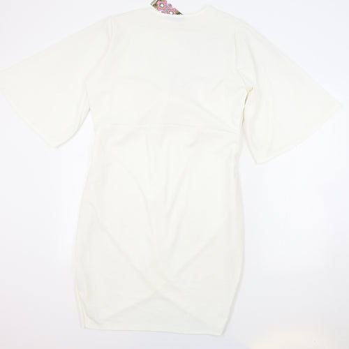 Boohoo Womens White Viscose Wrap Dress Size 20 Boat Neck Pullover - Knot Detail