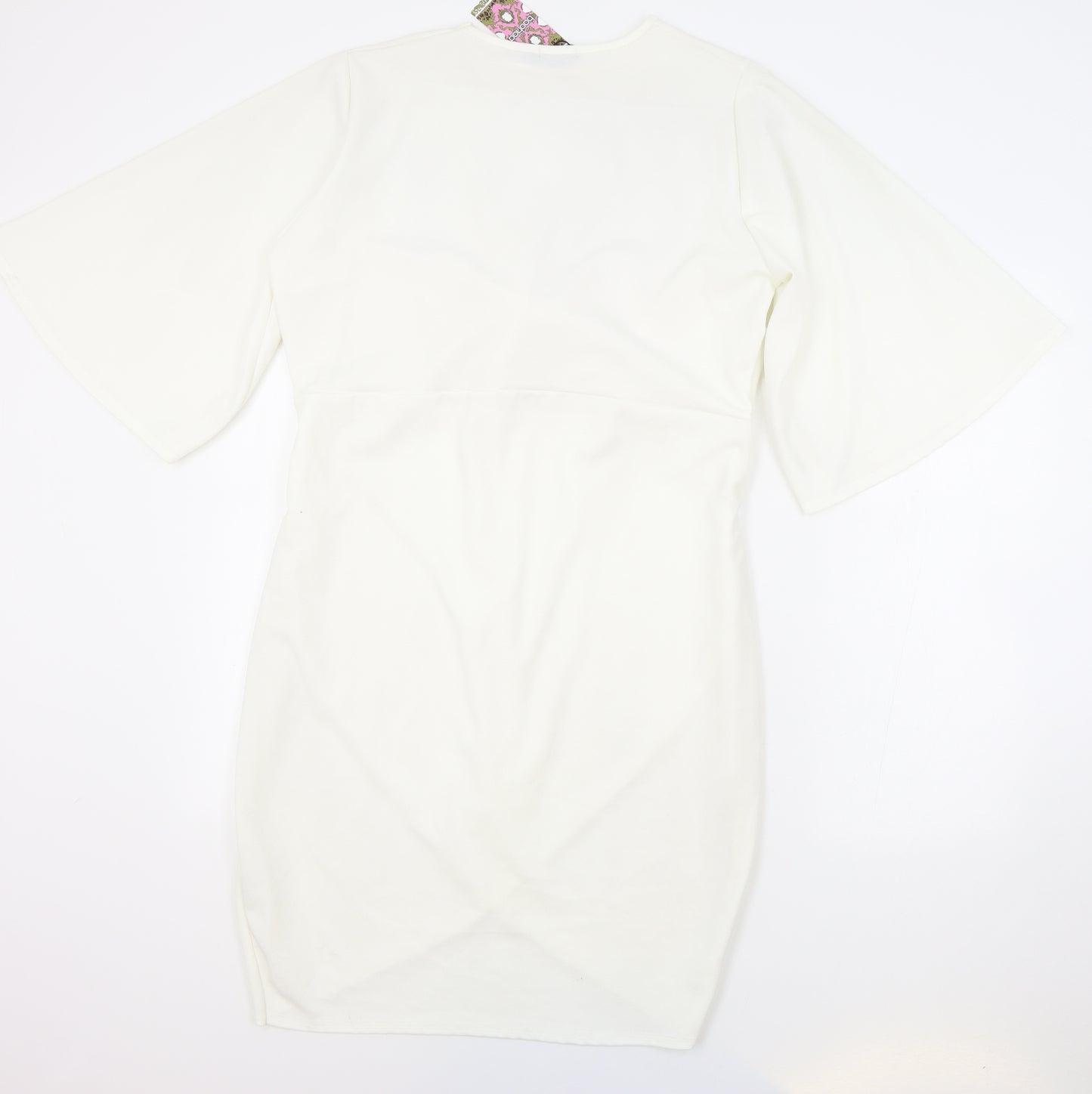 Boohoo Womens White Viscose Wrap Dress Size 20 Boat Neck Pullover - Knot Detail