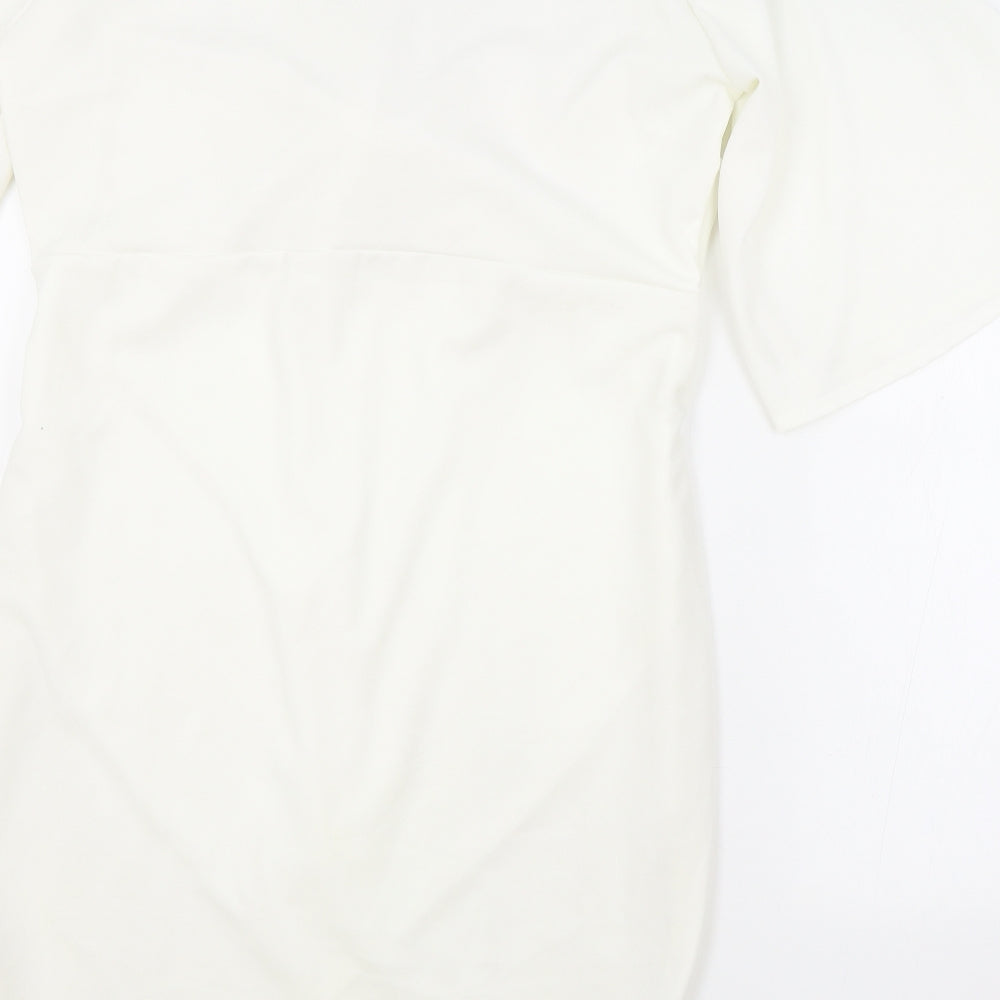 Boohoo Womens White Viscose Wrap Dress Size 20 Boat Neck Pullover - Knot Detail