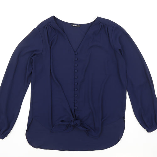 Roman Womens Blue Polyester Basic Blouse Size 14 V-Neck
