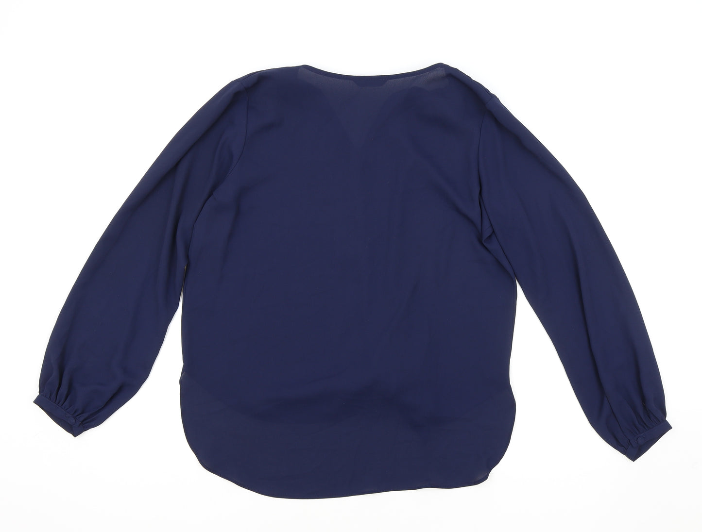 Roman Womens Blue Polyester Basic Blouse Size 14 V-Neck