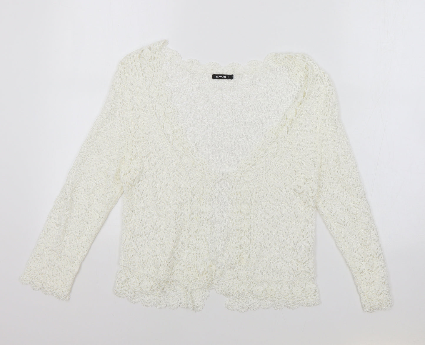 Roman Womens White V-Neck Acrylic Cardigan Jumper Size 8