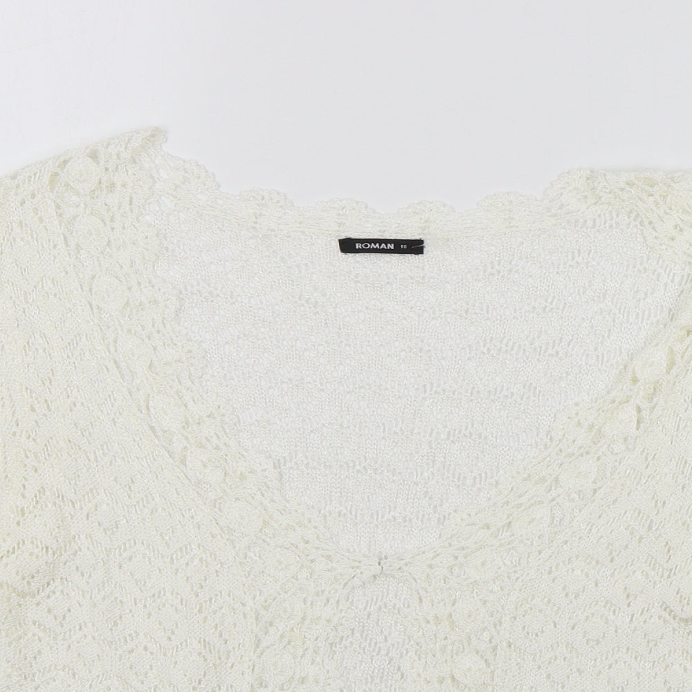 Roman Womens White V-Neck Acrylic Cardigan Jumper Size 8