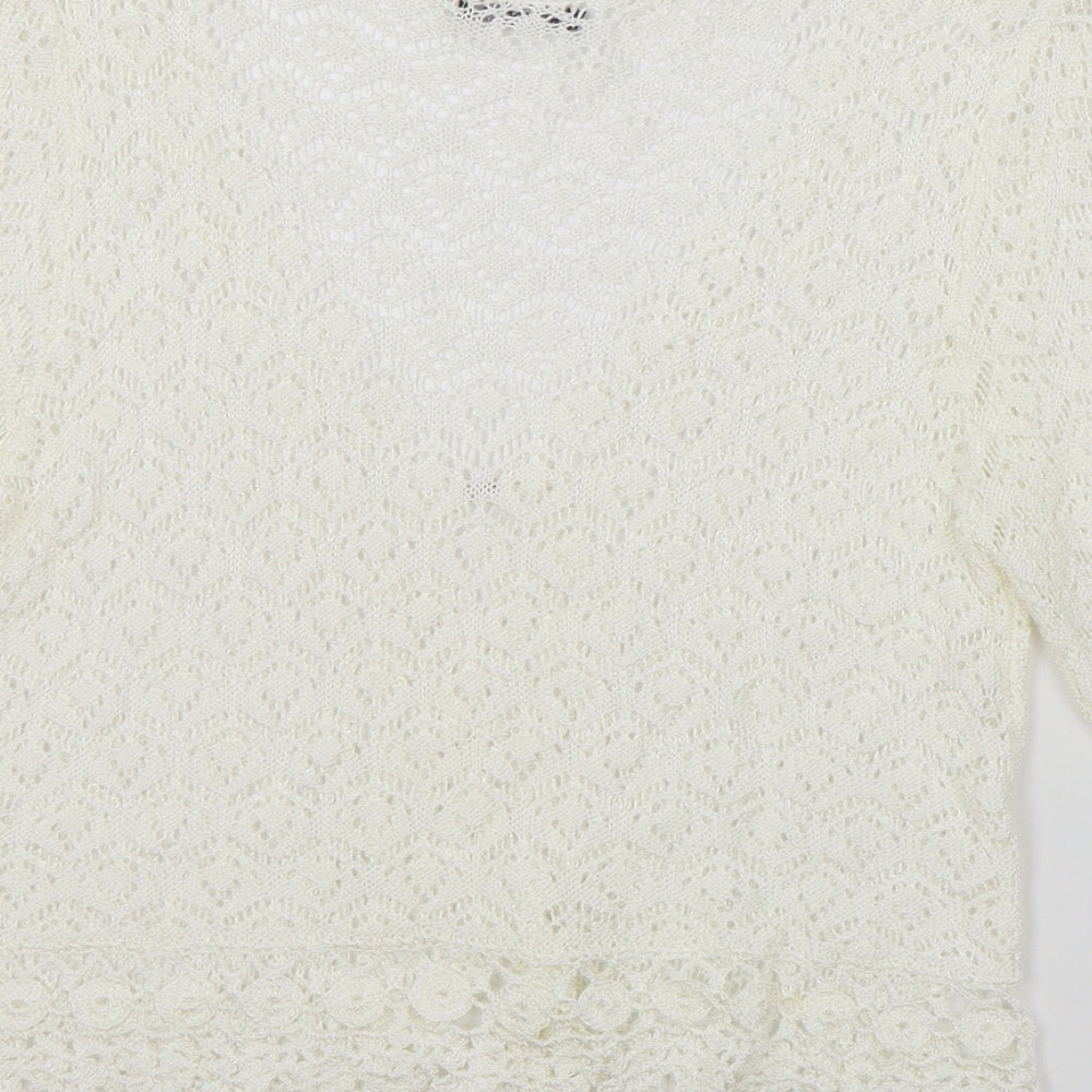 Roman Womens White V-Neck Acrylic Cardigan Jumper Size 8