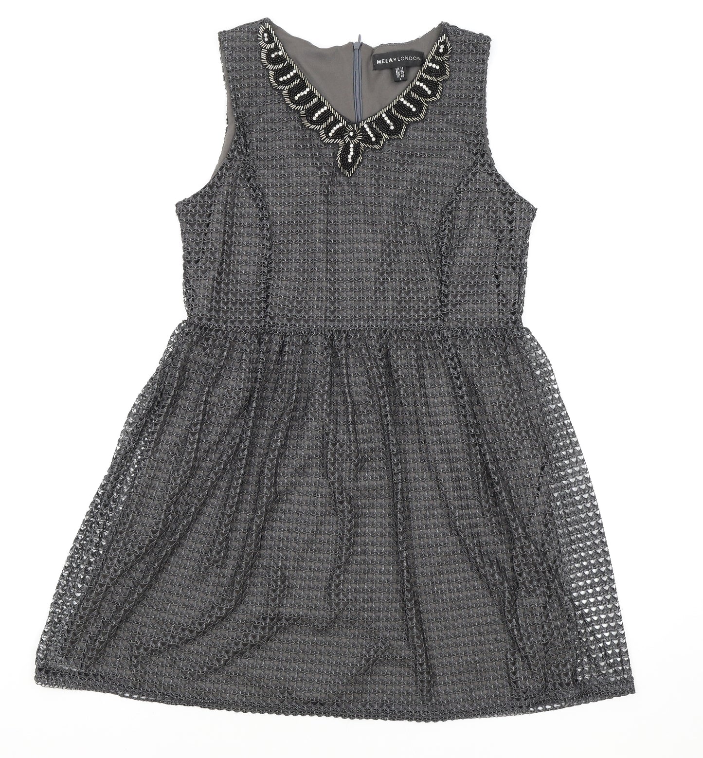 Mela London Womens Grey Polyester A-Line Size 14 Scoop Neck Zip