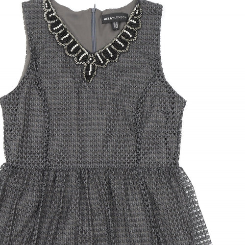 Mela London Womens Grey Polyester A-Line Size 14 Scoop Neck Zip