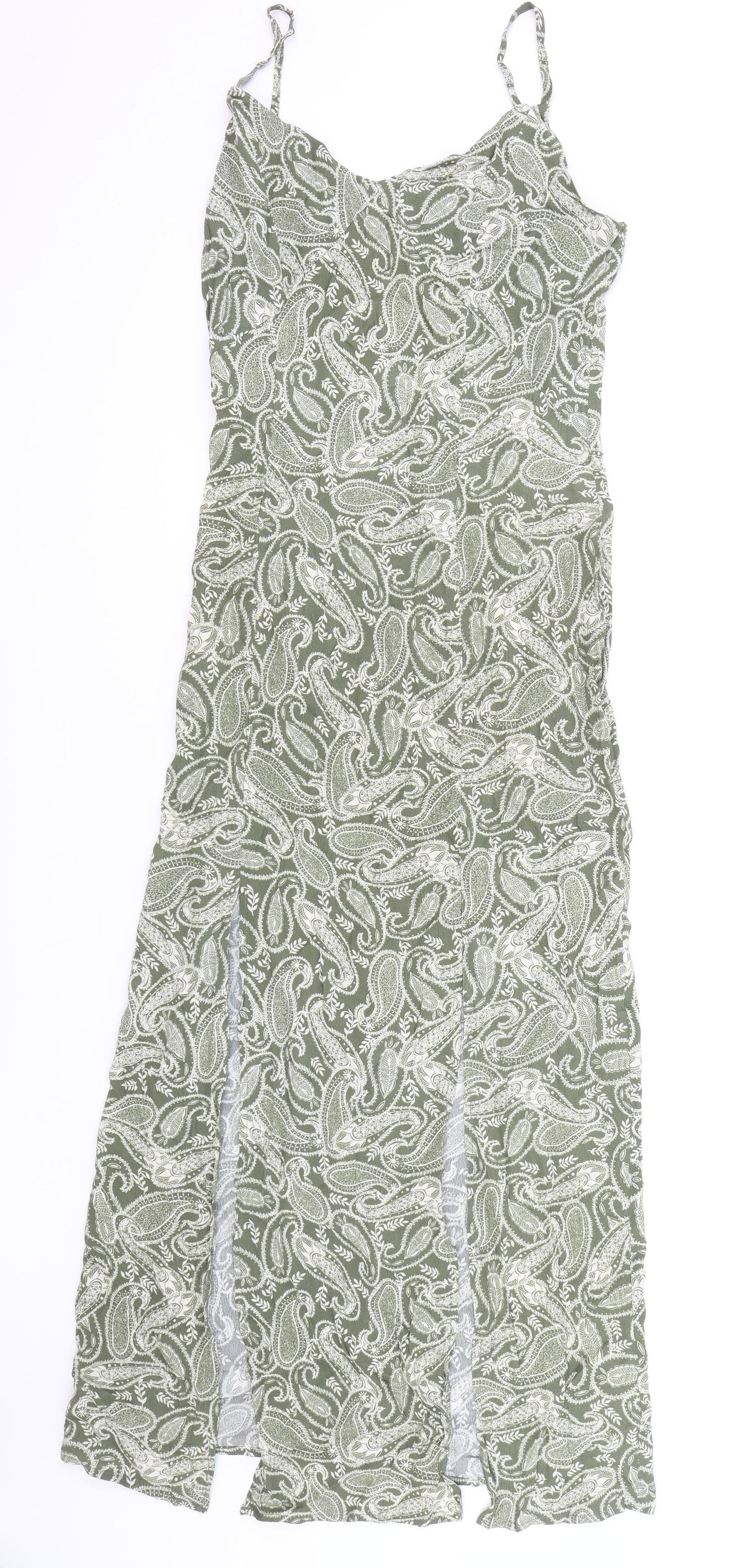 Apricot Womens Green Paisley Viscose Slip Dress Size 10 Sweetheart Zip