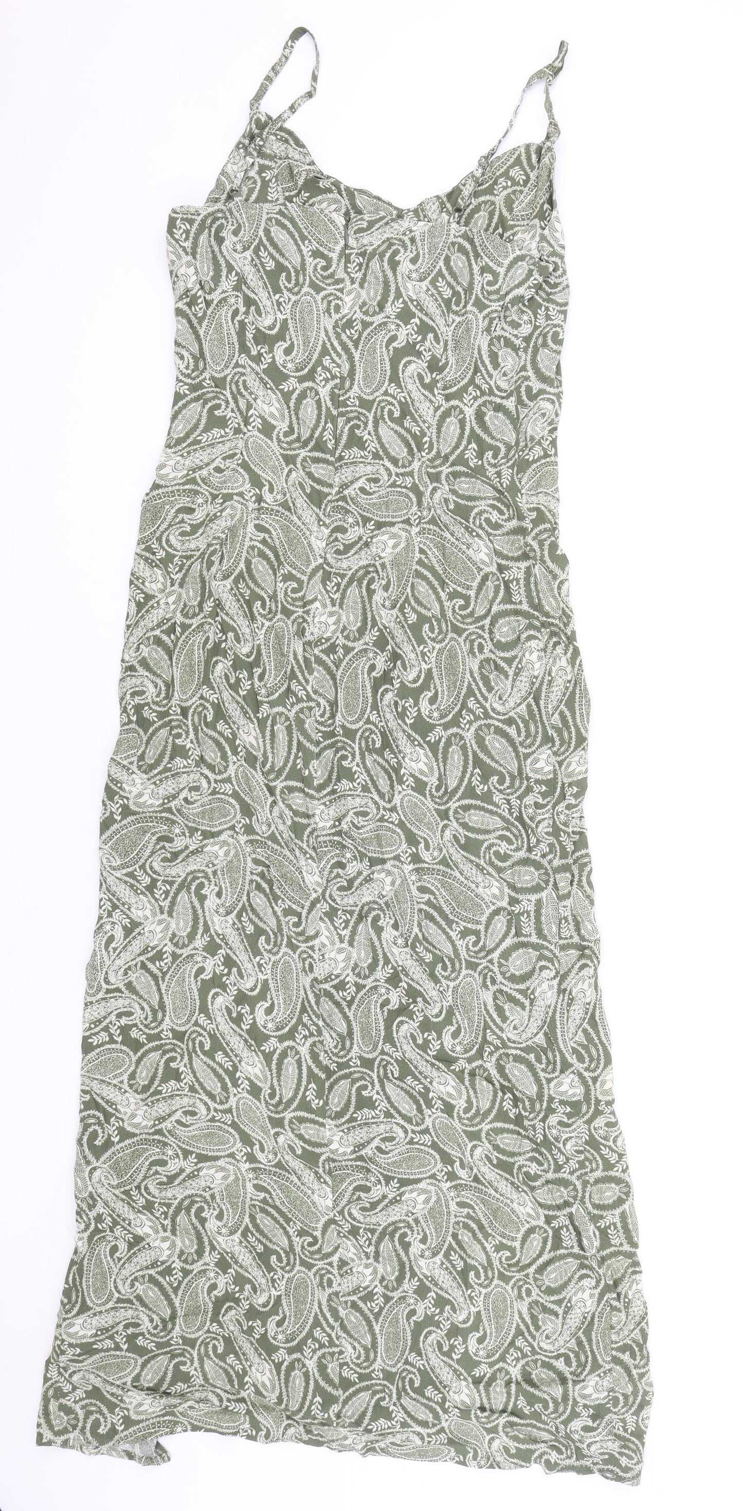 Apricot Womens Green Paisley Viscose Slip Dress Size 10 Sweetheart Zip