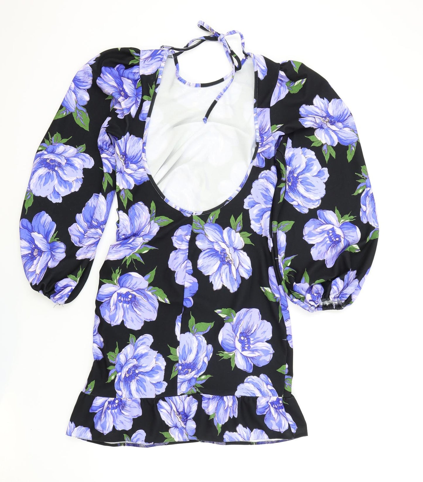 ASOS Womens Black Floral Polyester Wrap Dress Size 12 Boat Neck Pullover