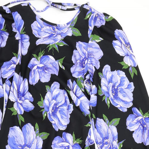 ASOS Womens Black Floral Polyester Wrap Dress Size 12 Boat Neck Pullover