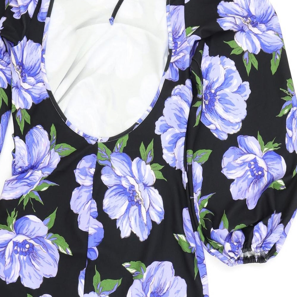 ASOS Womens Black Floral Polyester Wrap Dress Size 12 Boat Neck Pullover
