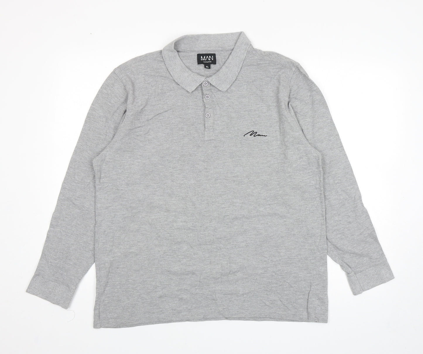 Boohoo Man Mens Grey Cotton Polo Size XL Collared Button