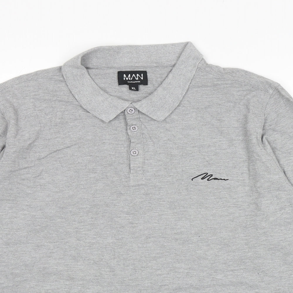 Boohoo Man Mens Grey Cotton Polo Size XL Collared Button