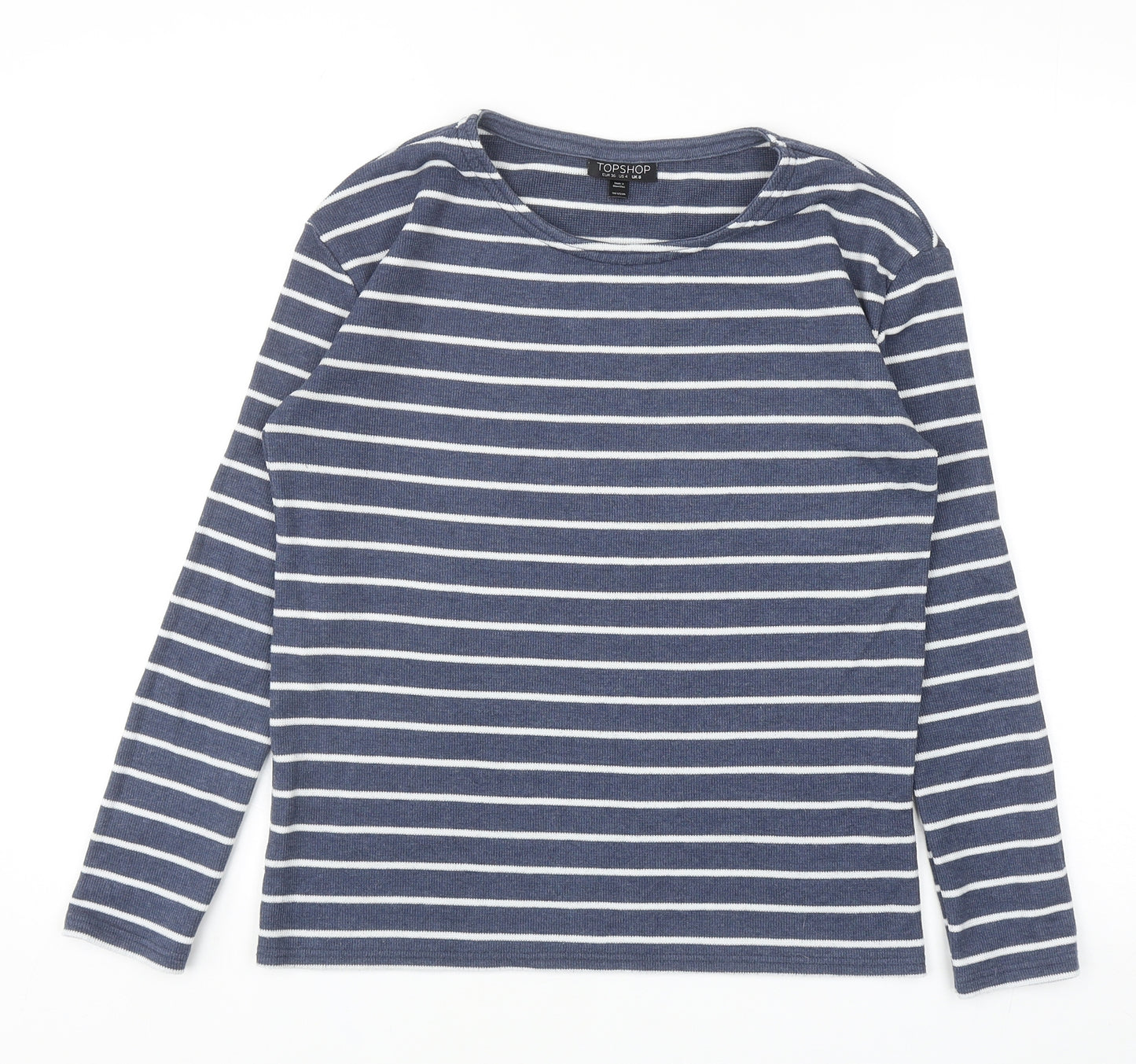Topshop Womens Blue Round Neck Striped Acrylic Pullover Jumper Size 8