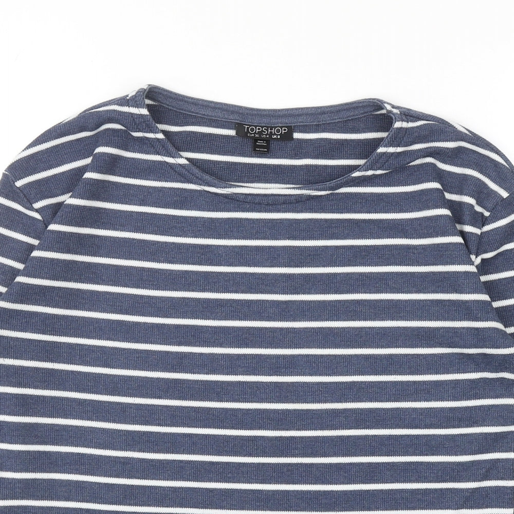 Topshop Womens Blue Round Neck Striped Acrylic Pullover Jumper Size 8