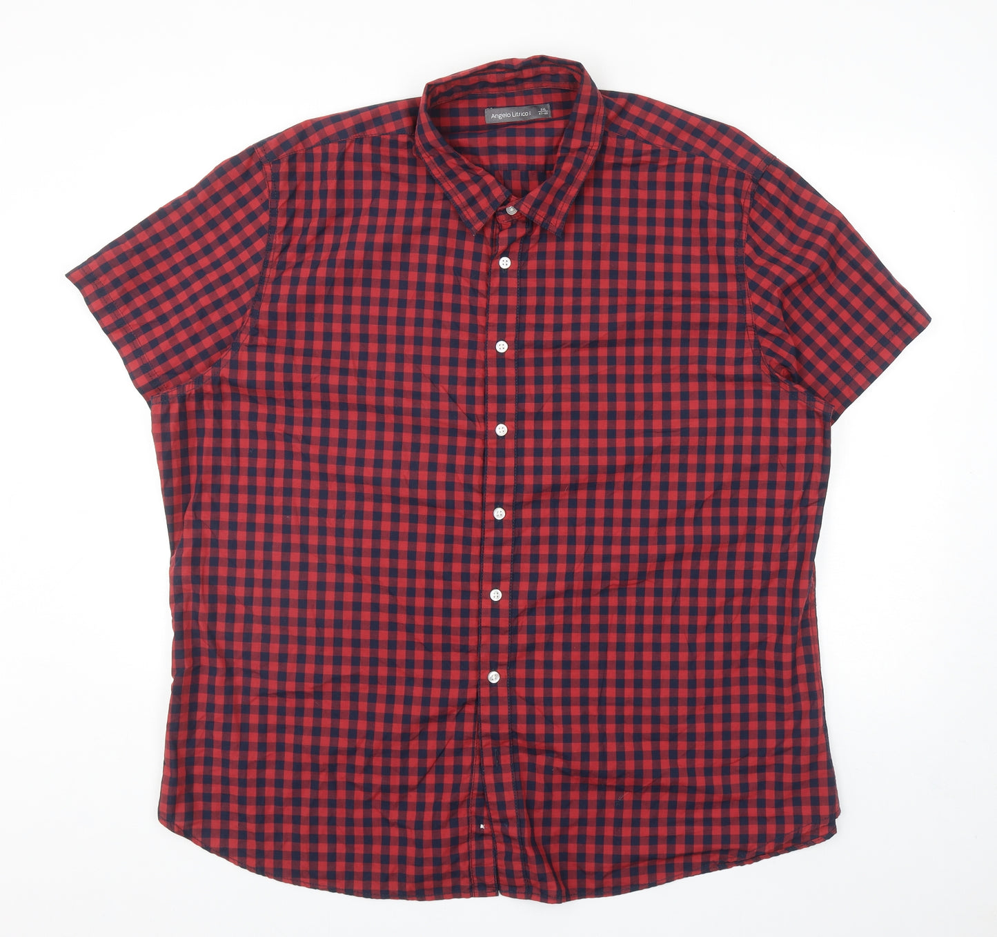 Angelo Litrico Mens Red Check Polyester Button-Up Size 3XL Collared Button