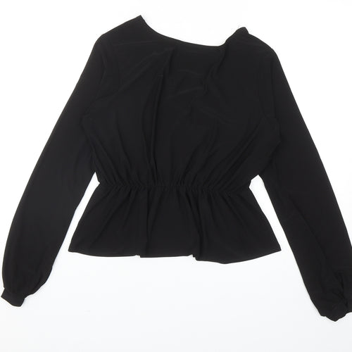 Carpe Diem Womens Black Polyester Basic Blouse Size L V-Neck - Peplum