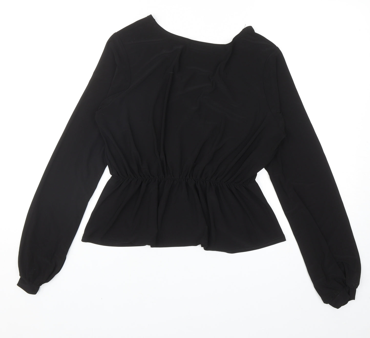 Carpe Diem Womens Black Polyester Basic Blouse Size L V-Neck - Peplum