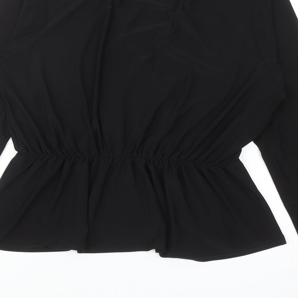 Carpe Diem Womens Black Polyester Basic Blouse Size L V-Neck - Peplum