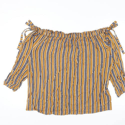 Papaya Womens Multicoloured Striped Viscose Basic Blouse Size 14 Off the Shoulder