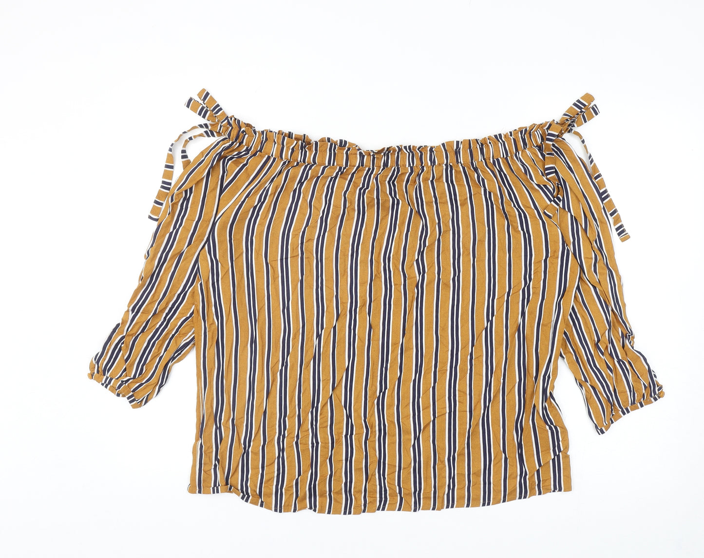 Papaya Womens Multicoloured Striped Viscose Basic Blouse Size 14 Off the Shoulder