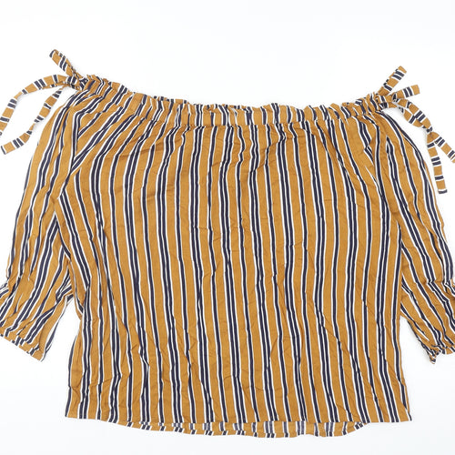 Papaya Womens Multicoloured Striped Viscose Basic Blouse Size 14 Off the Shoulder