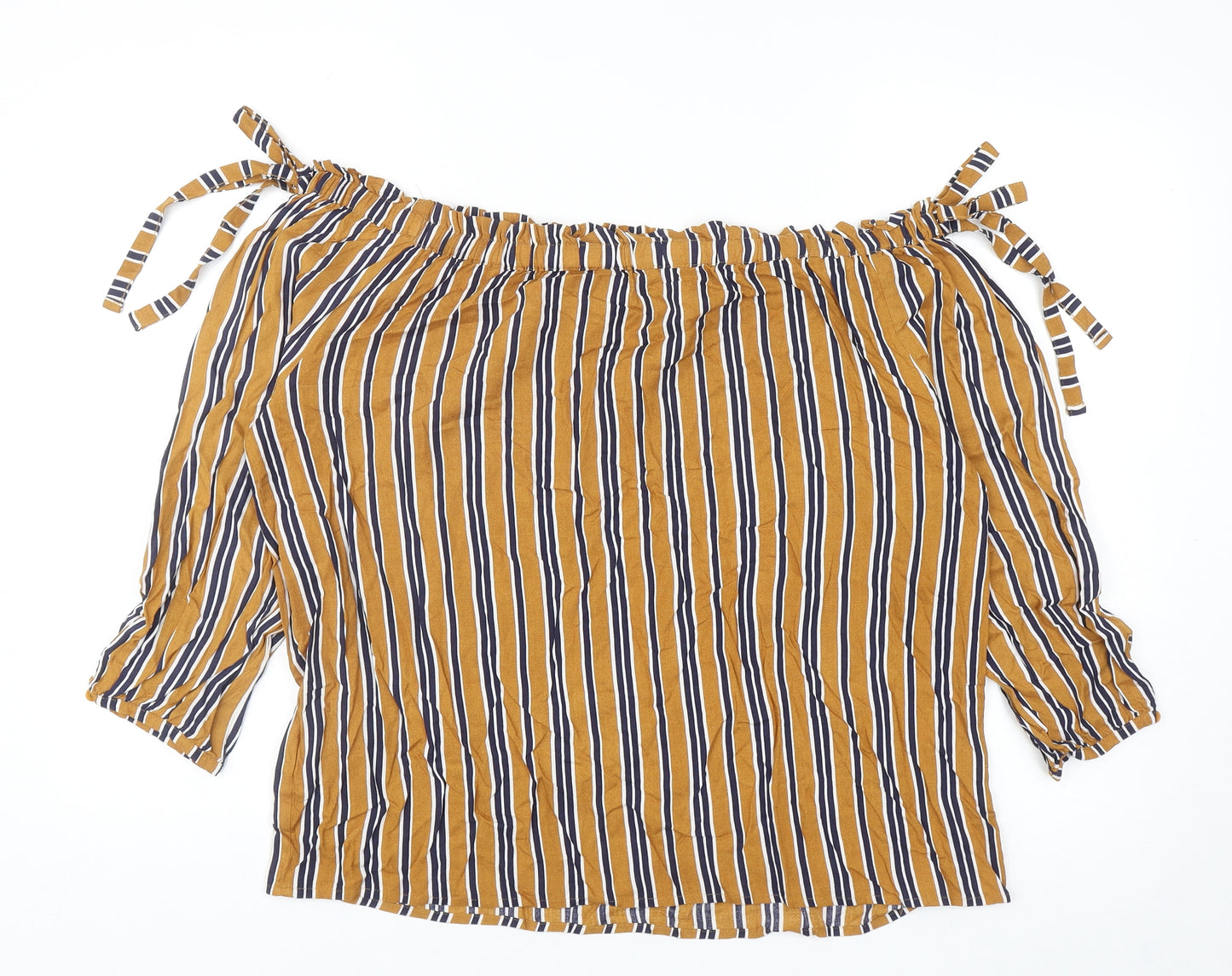 Papaya Womens Multicoloured Striped Viscose Basic Blouse Size 14 Off the Shoulder