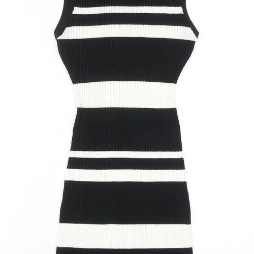 LU NYC Womens Black Striped Viscose Bodycon Size S Mock Neck Pullover