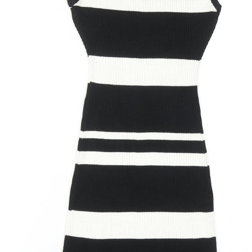 LU NYC Womens Black Striped Viscose Bodycon Size S Mock Neck Pullover