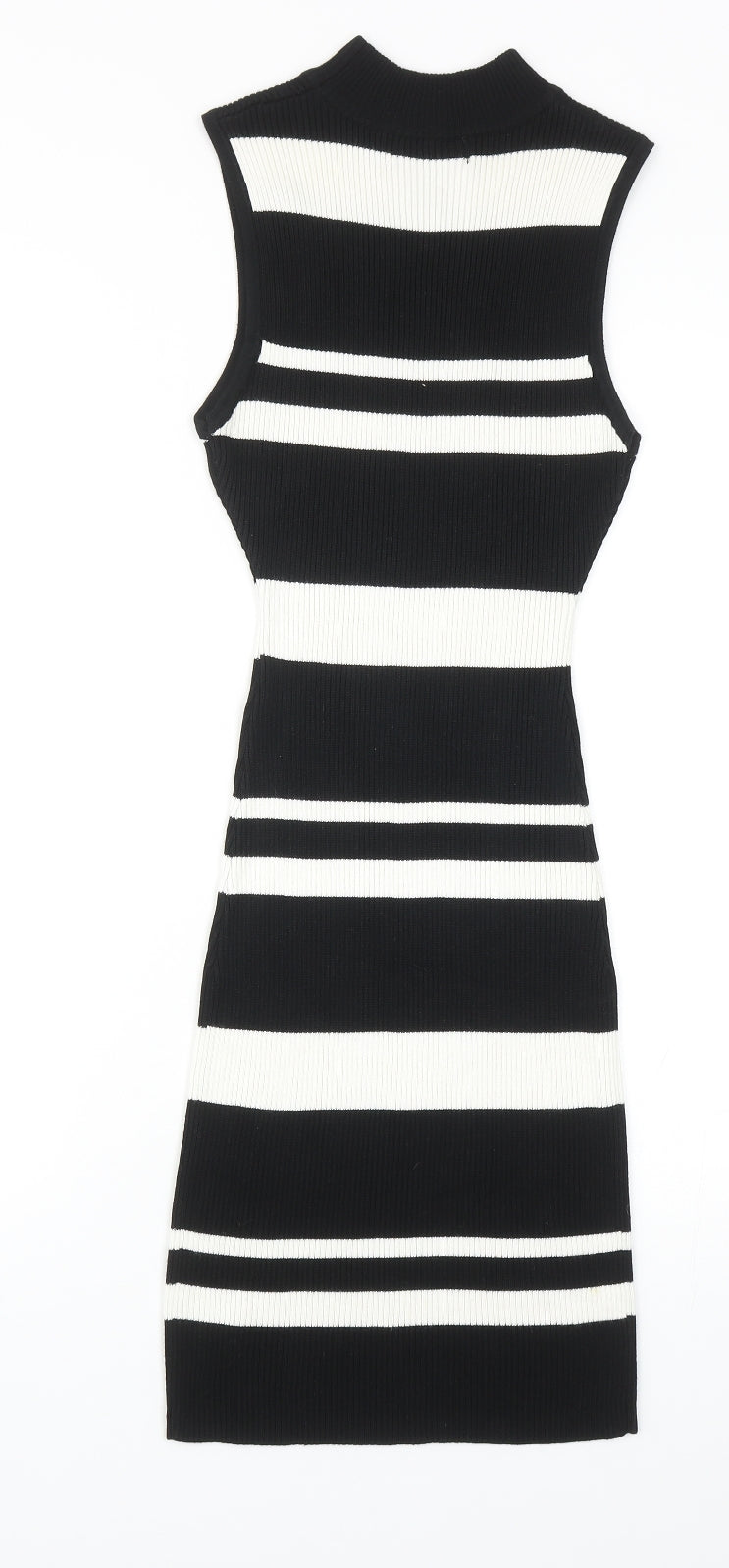LU NYC Womens Black Striped Viscose Bodycon Size S Mock Neck Pullover