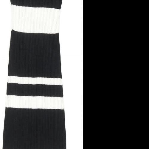 LU NYC Womens Black Striped Viscose Bodycon Size S Mock Neck Pullover